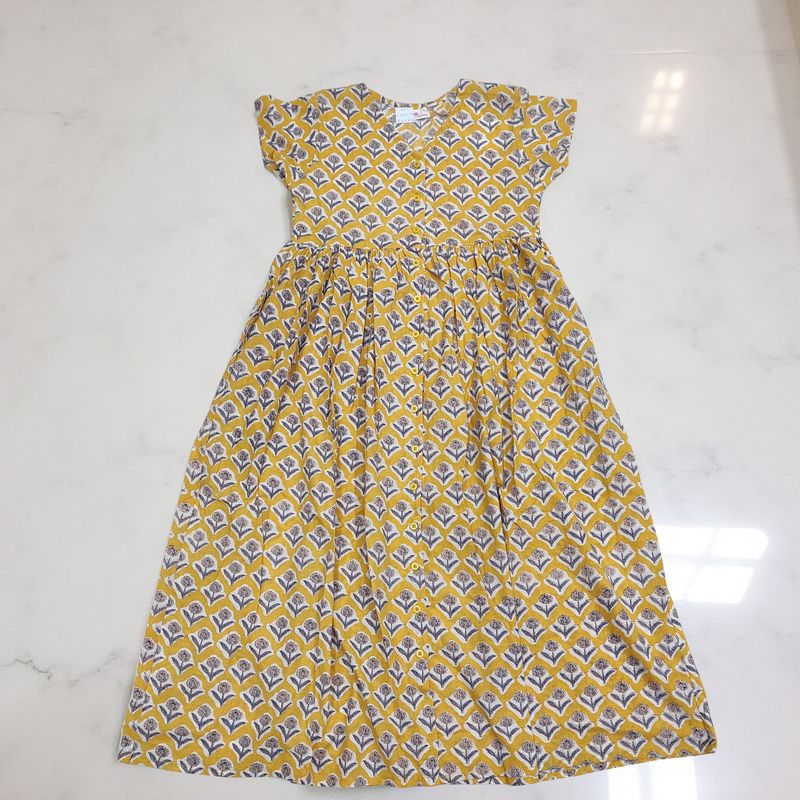 10-11 Year Precious Printed Cotton Girls Dress Long 47&#39;&#39; Jalabiya