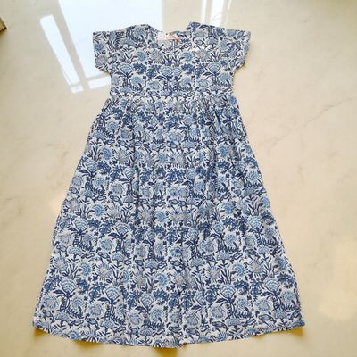 10-11 Year Precious Printed Cotton Girls Dress Long 47&#39;&#39; Jalabiya