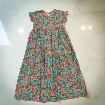 12-13 Year Precious Printed Cotton Girls Dress Long 50&#39;&#39; Jalabiya