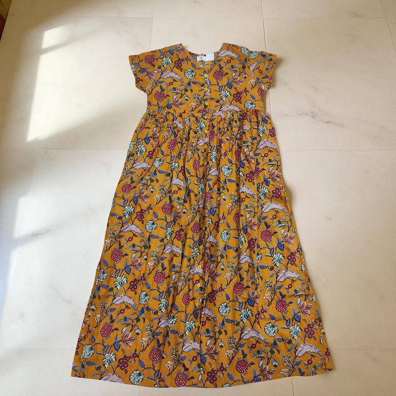 12-13 Year Precious Printed Cotton Girls Dress Long 50&#39;&#39; Jalabiya