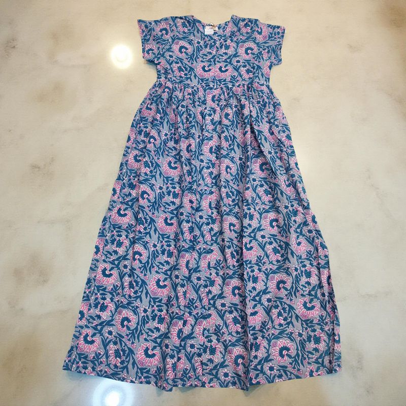 12-13 Year Precious Printed Cotton Girls Dress Long 50&#39;&#39; Jalabiya