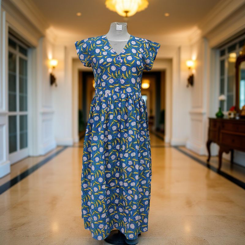 XS/S Pink Precious Printed Cotton Dress 54&quot; Long Jalabiya