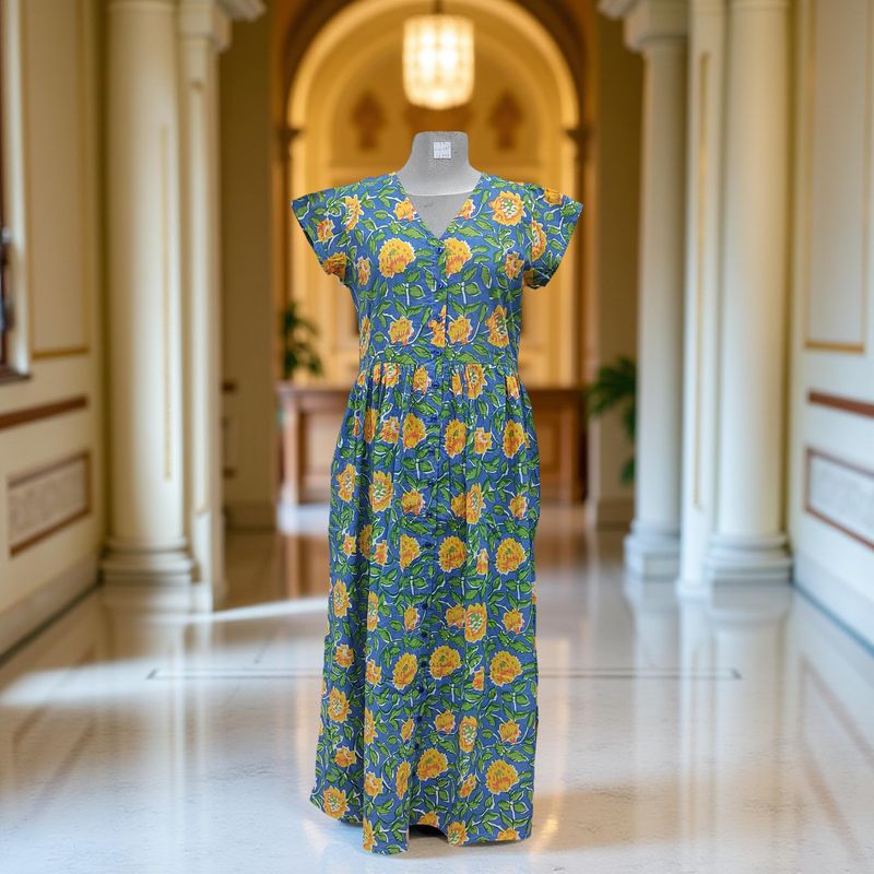 S/M Precious Printed Cotton Dress 57&quot; Long Jalabiya