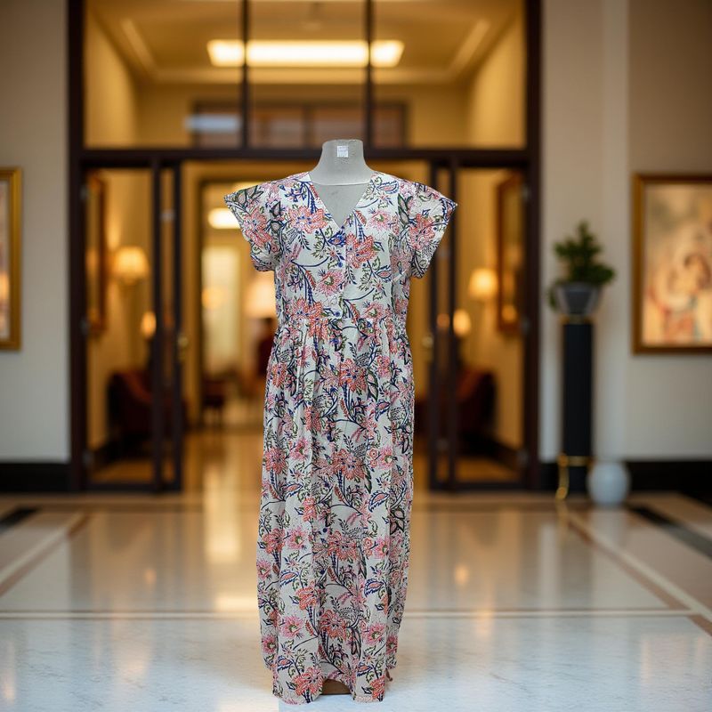 L/XL Precious Printed Cotton Jalabiya Dress 57&quot; Long