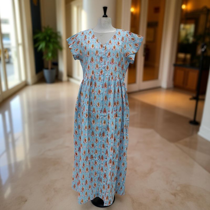 L/XL Precious Printed Cotton Jalabiya Dress 57&quot; Long
