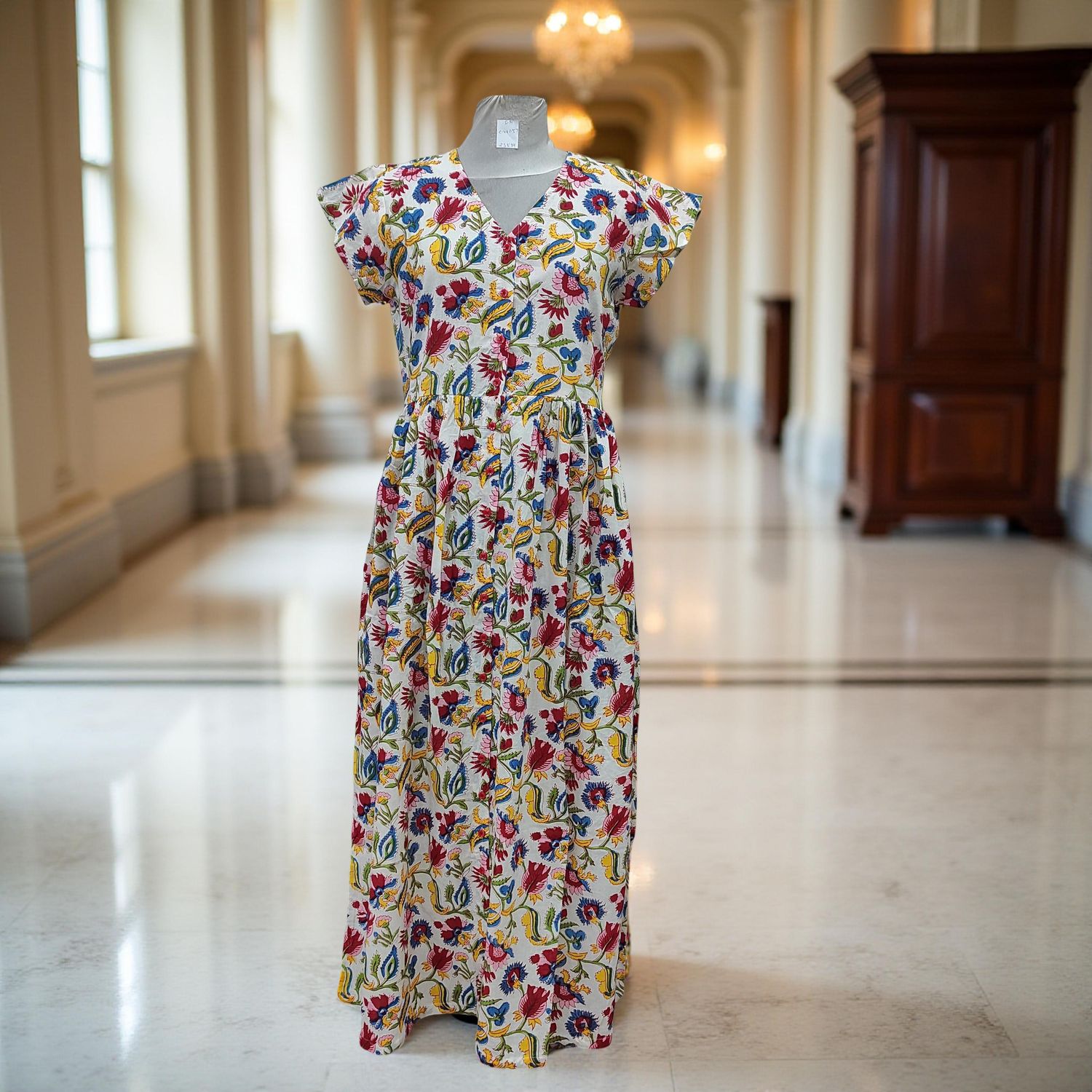 L/XL Precious Printed Cotton Jalabiya Dress 57&quot; Long