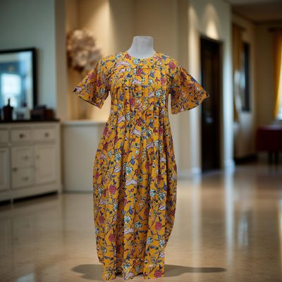 10-11 Year Nahla Printed Cotton Girls Dress 46&quot; Long Jalabiya