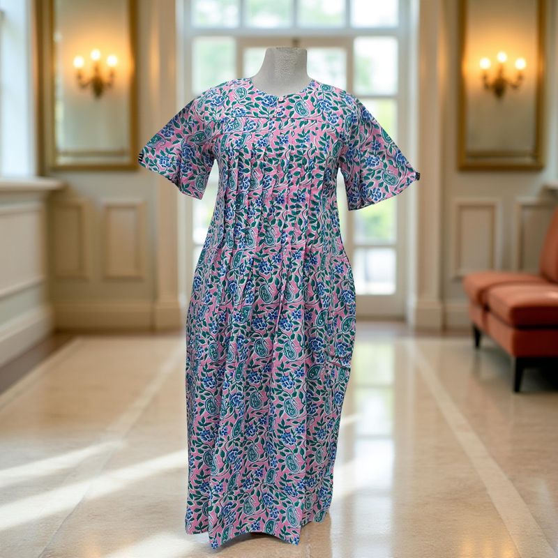 12-13 Year Nahla Printed Cotton Girls Dress 50&quot; Long Jalabiya