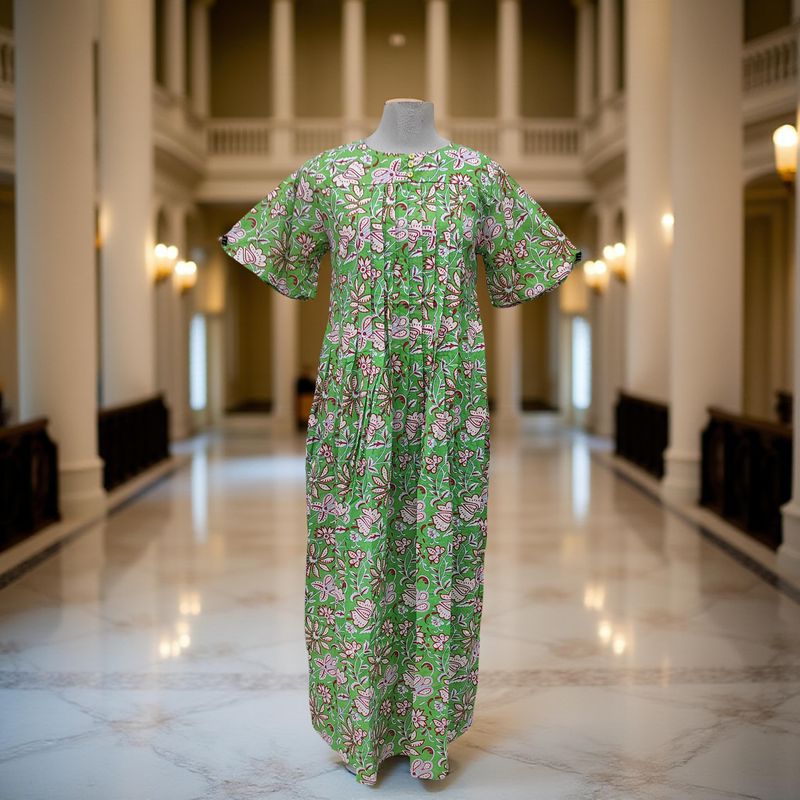 12-13 Year Nahla Printed Cotton Girls Dress 50&quot; Long Jalabiya