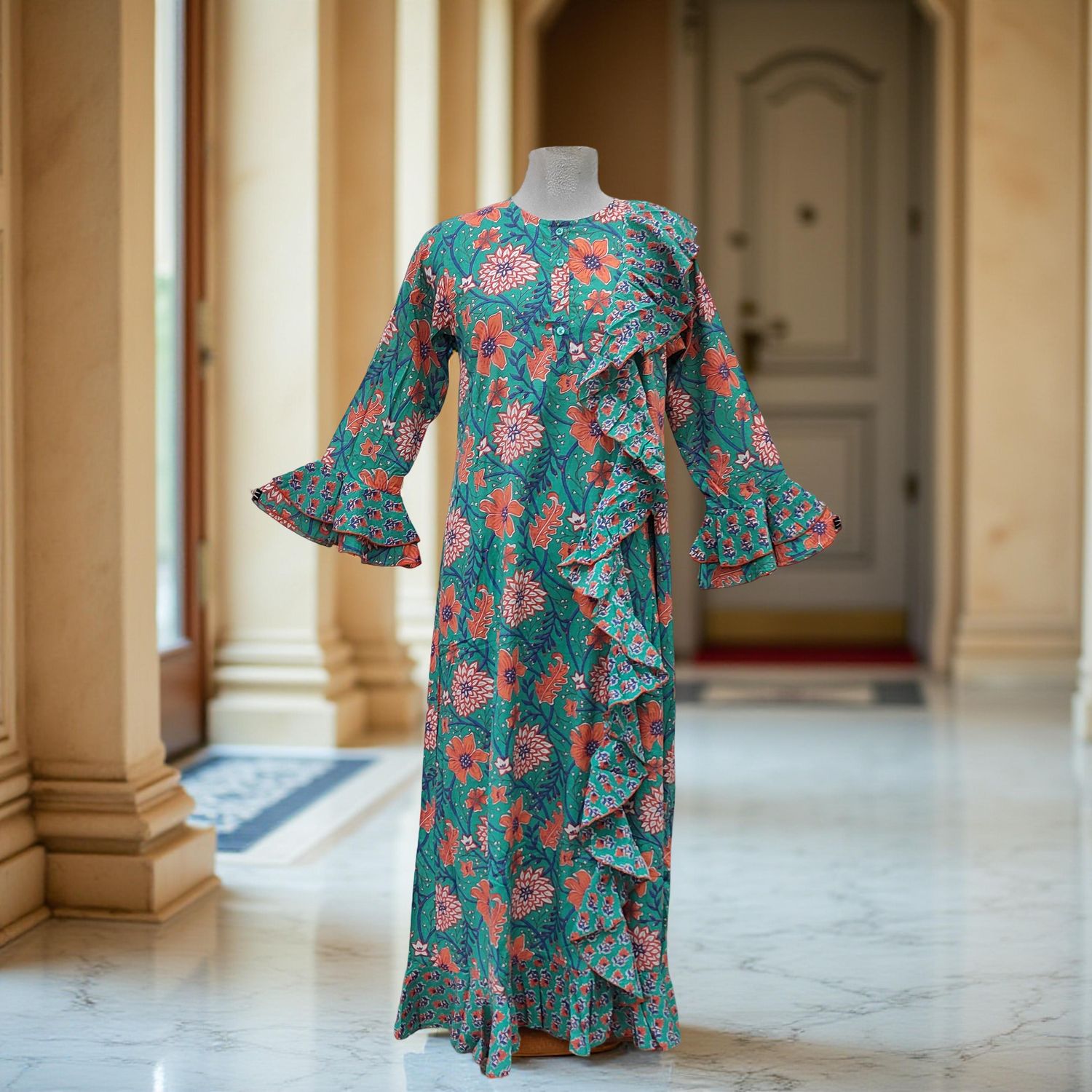 S/M Princess Printed Cotton Dress 57&quot; Jalabiya