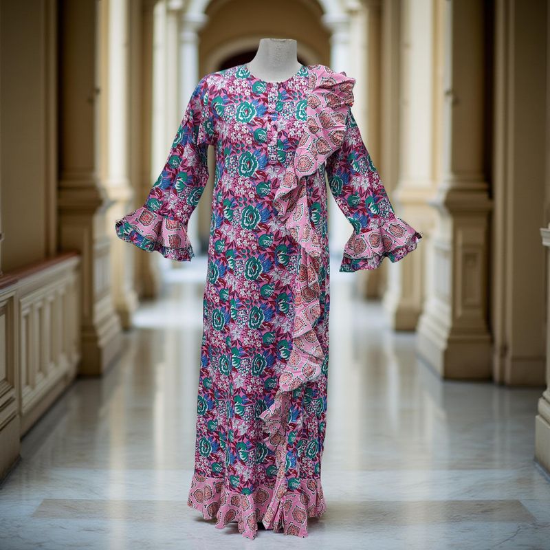 L/XL Princess Printed Cotton Dress 57&quot; Jalabiya