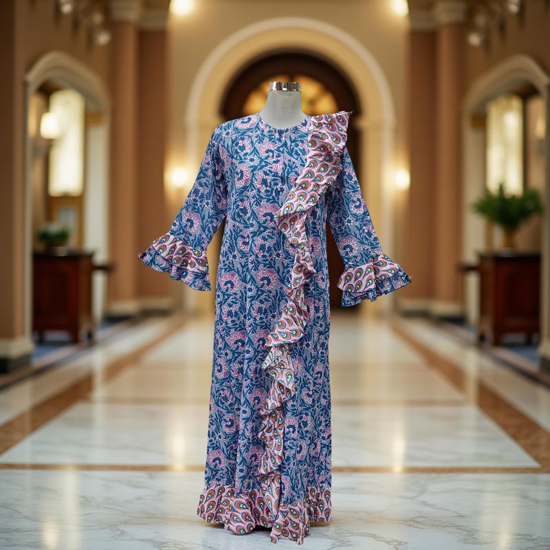 L/XL Princess Printed Cotton Dress Long 57&quot; Jalabiya