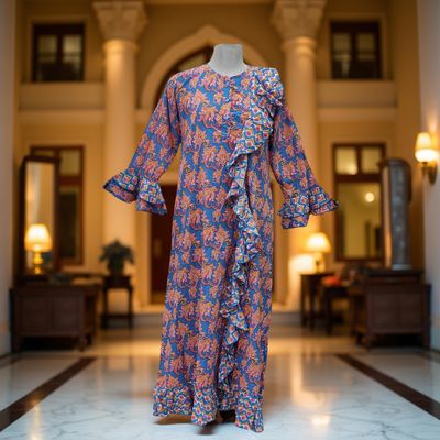 L/XL Princess Printed Cotton Dress Long 57&quot; Jalabiya