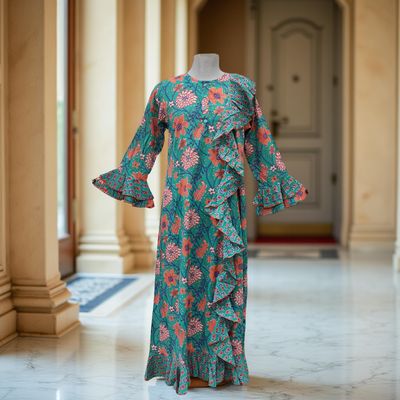 2XL/3XL Princess Printed Cotton Long Dress 57&quot; Jalabiya