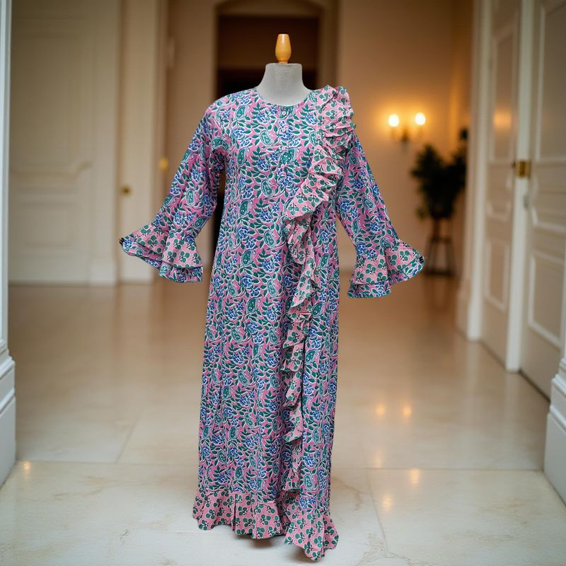 2XL/3XL Princess Printed Cotton Long Dress 57&quot; Jalabiya