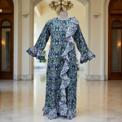 2XL/3XL Princess Printed Cotton Long Dress 57&quot; Jalabiya