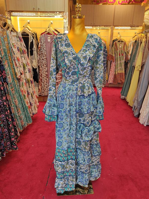 2XL/3XL Sabah Printed Cotton Dress 56&quot; Long Jalabiya