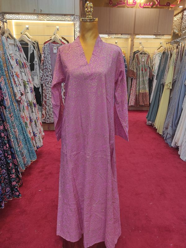 S/XS Teena Crystal Pink Plain Solid Cotton Dress 53&quot; Long Jalabiya