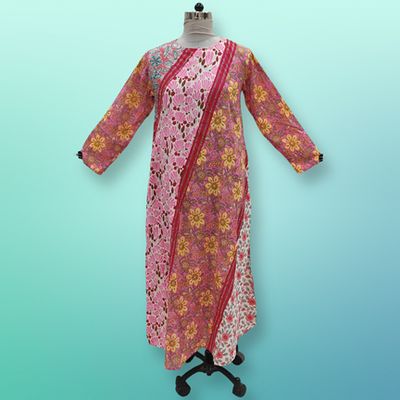 XS/S Nury Crystal Multi Printed Cotton Dress 54&quot; Long Jalabiya