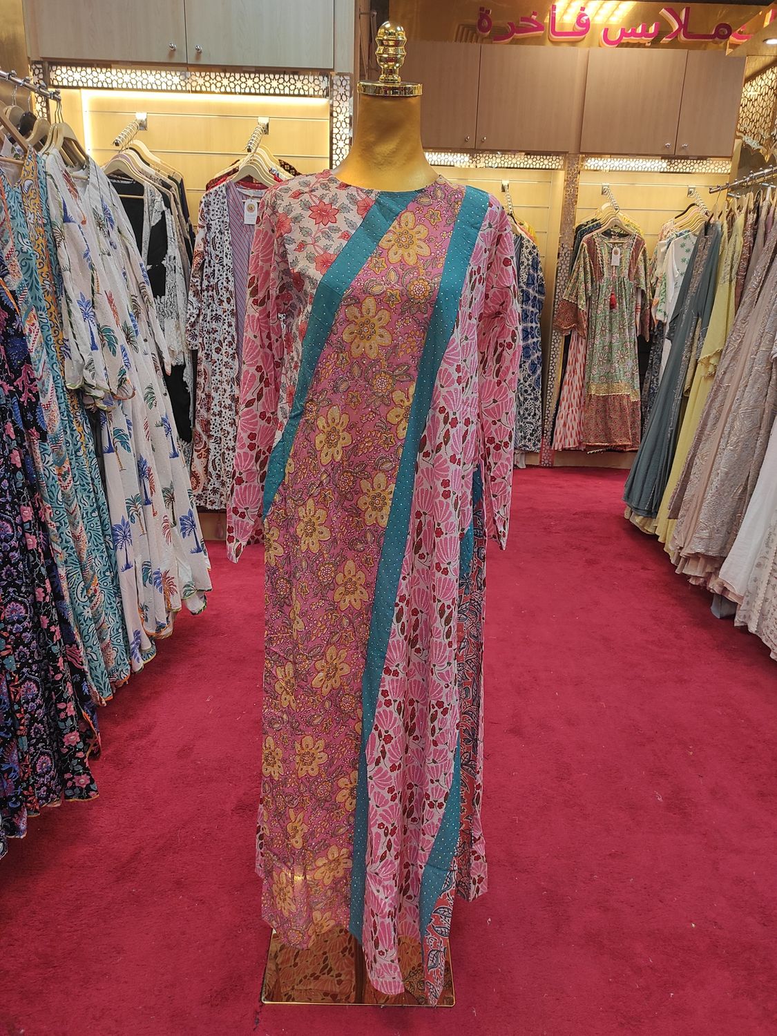 XS/S Nury Crystal Multi Printed Cotton Dress 54&quot; Long Jalabiya