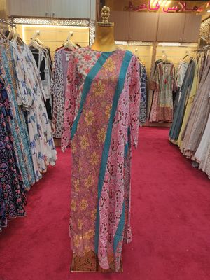XS/S Nury Crystal Multi Printed Cotton Dress 54&quot; Long Jalabiya