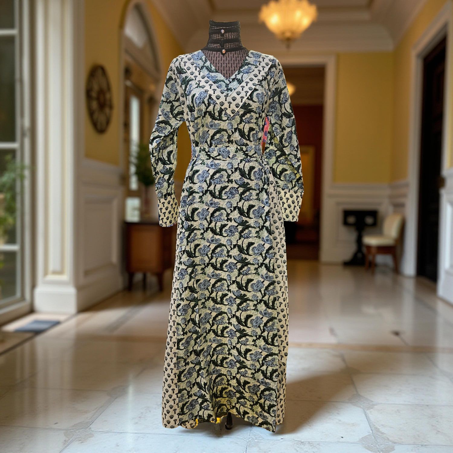 XS/S Noor Printed Cotton Dress 54&quot; Long Jalabiya