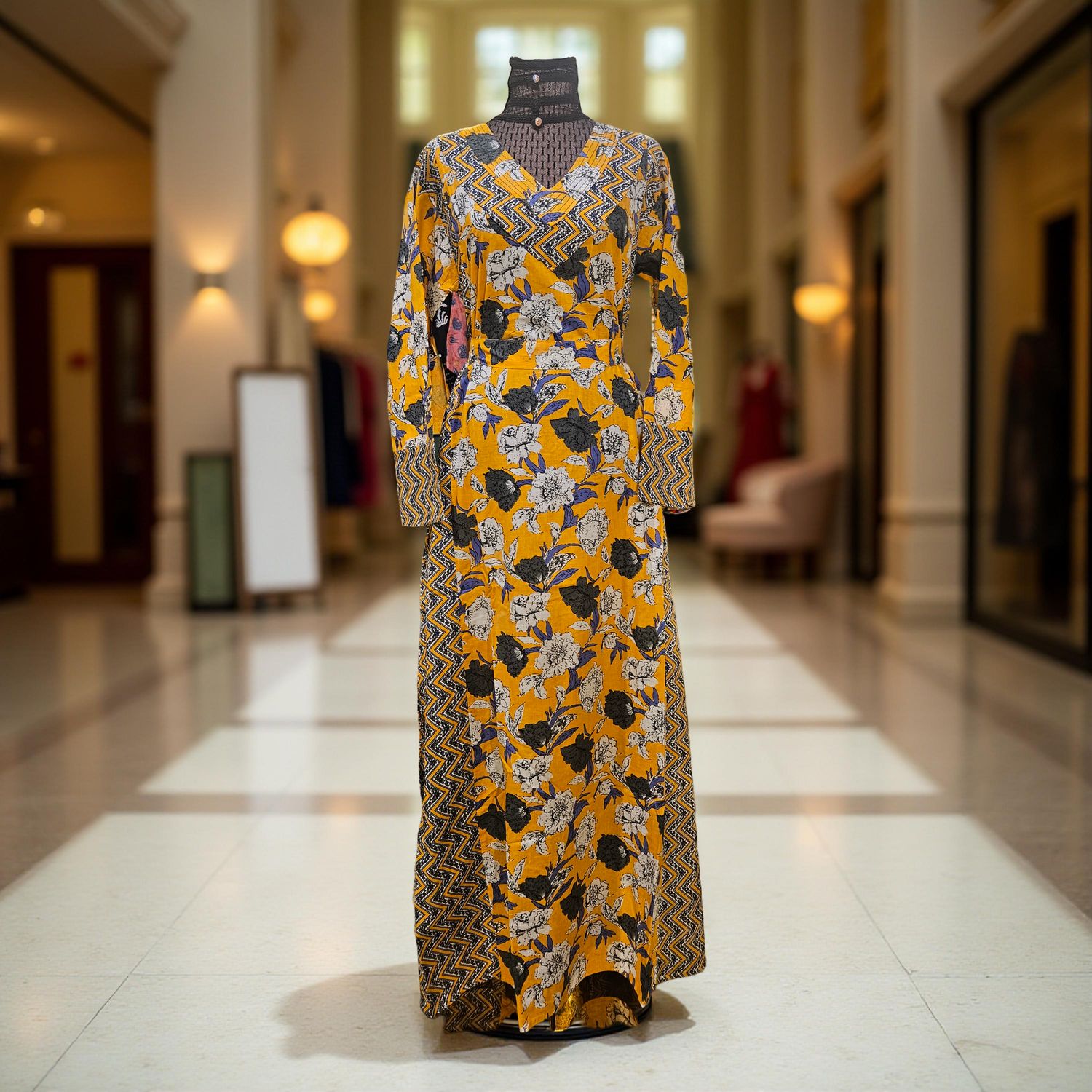 S/M Noor Printed Cotton Dress 57&quot; Long Jalabiya