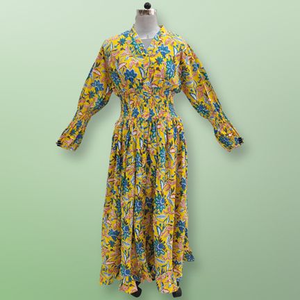 S/M  Yuasa Printed Cotton Dress 57&quot; Long Jalabiya