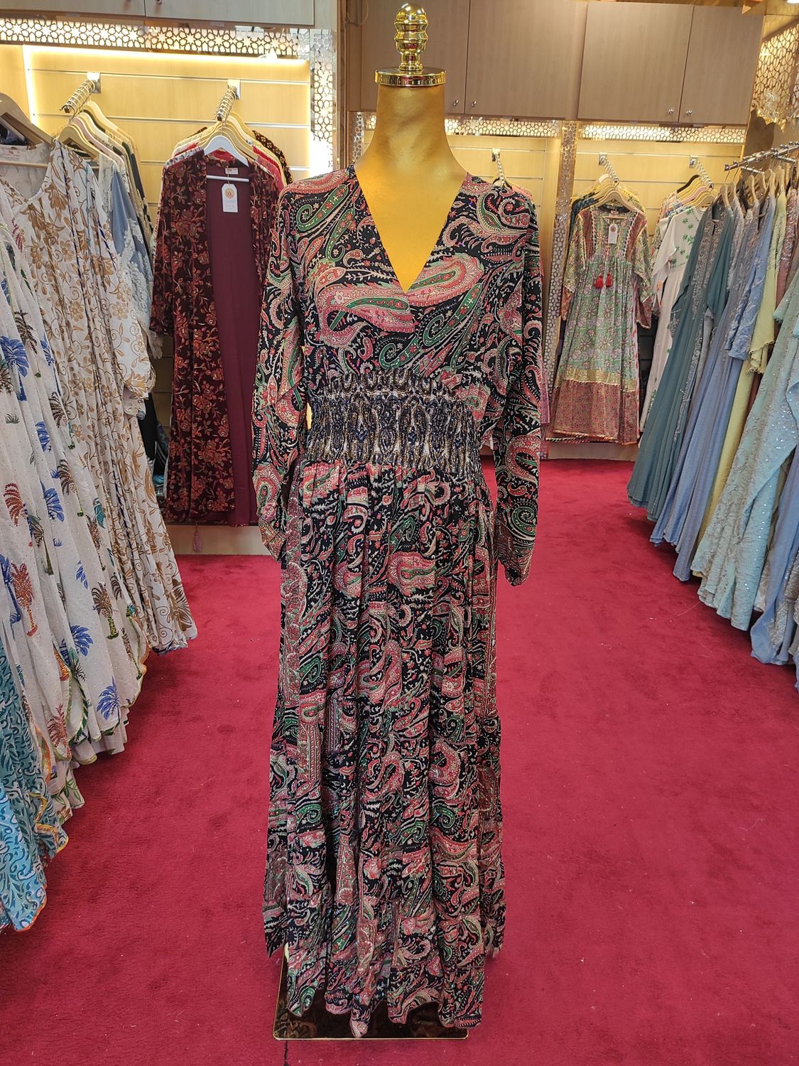 L/XL Special Crystal Printed Silk Dress 57&quot; Long Jalabiya