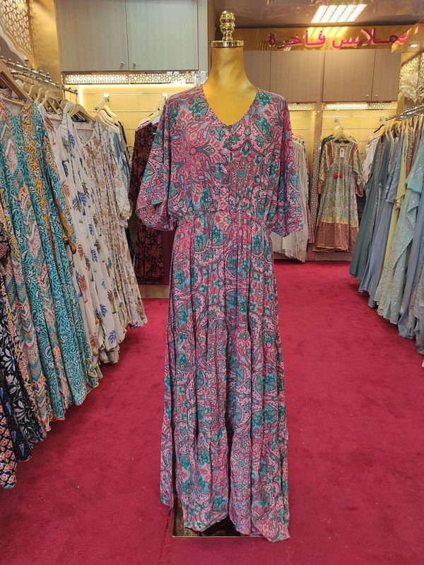 Free Size Farasha Silk Crystal Kaftan 56&quot; Long Jalabiya