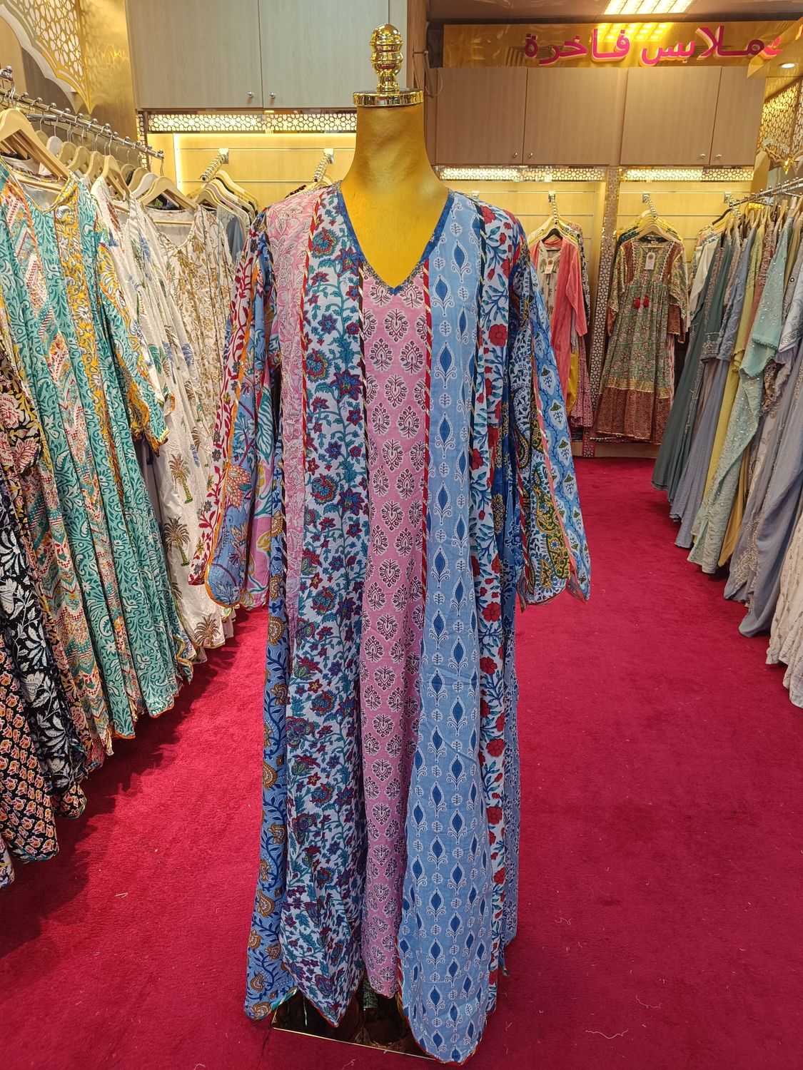 L-XL Meher Multi Printed Cotton Dress 57&quot; Long Jalabiya