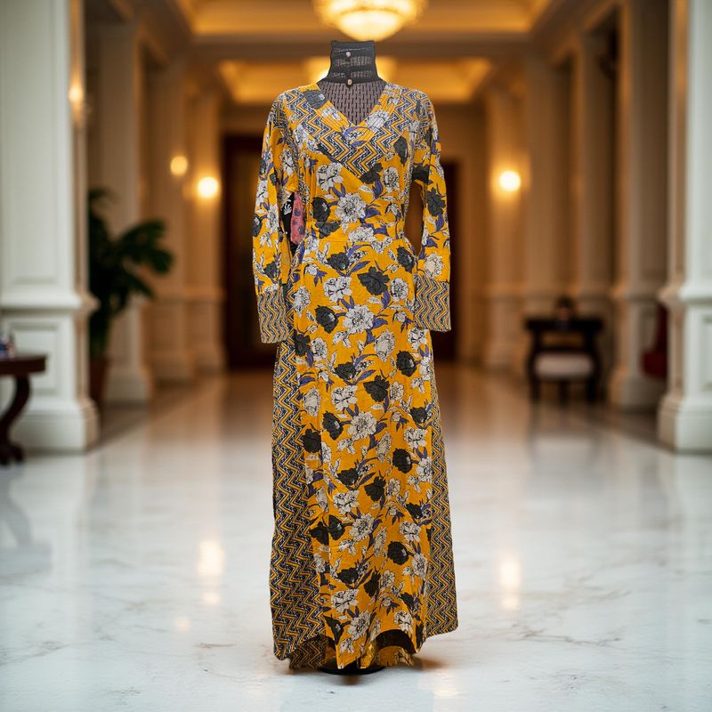 S-M  Noor Printed Cotton Dress 57&quot; Long Jalabiya