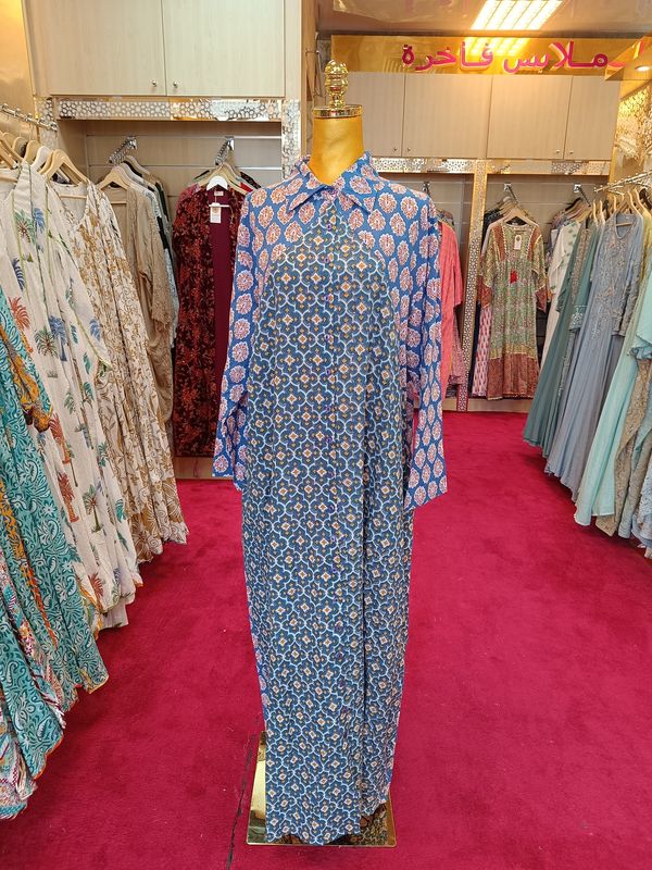2XL/3XL Honey Printed Cotton Dress 57&quot; Jalabiya