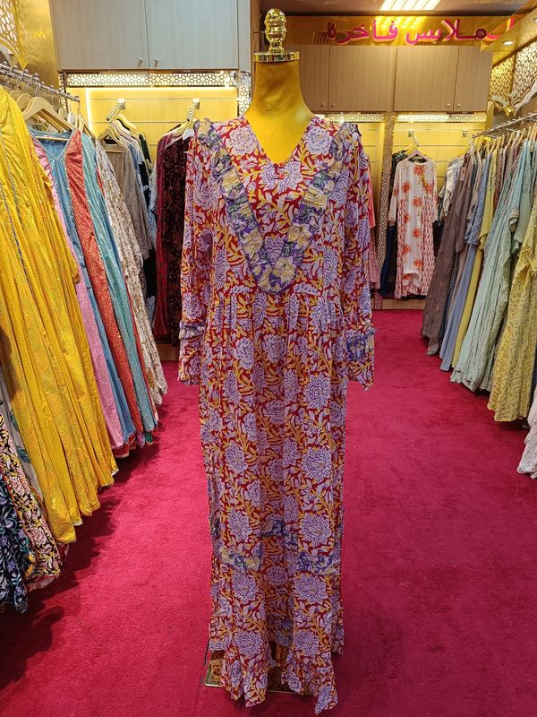 S/M Insha Printed Cotton Dress 57&quot; Long Jalabiya