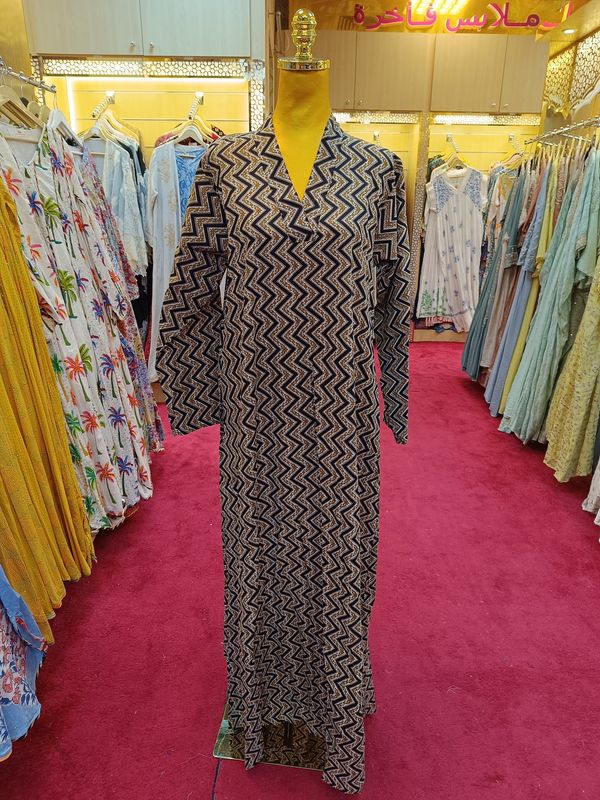 S/M Teena Printed Cotton Dress 57&quot; Long Jalabiya