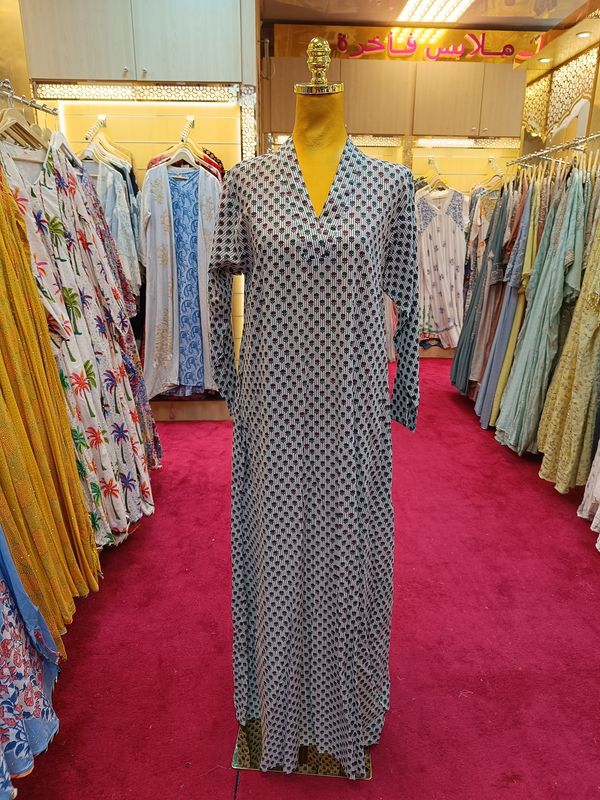 S/M Teena Printed Cotton Dress 57&quot; Long Jalabiya