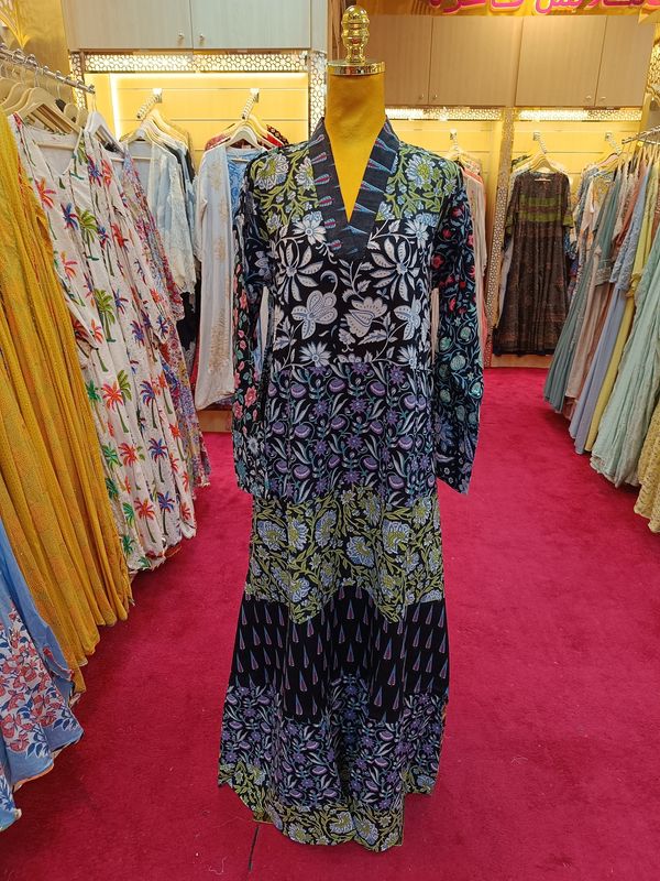 S/M Teena Printed Cotton Dress 57&quot; Long Jalabiya
