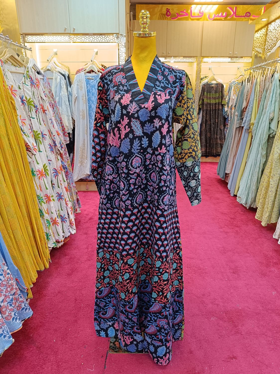 S/M Teena Printed Cotton Dress 57&quot; Long Jalabiya