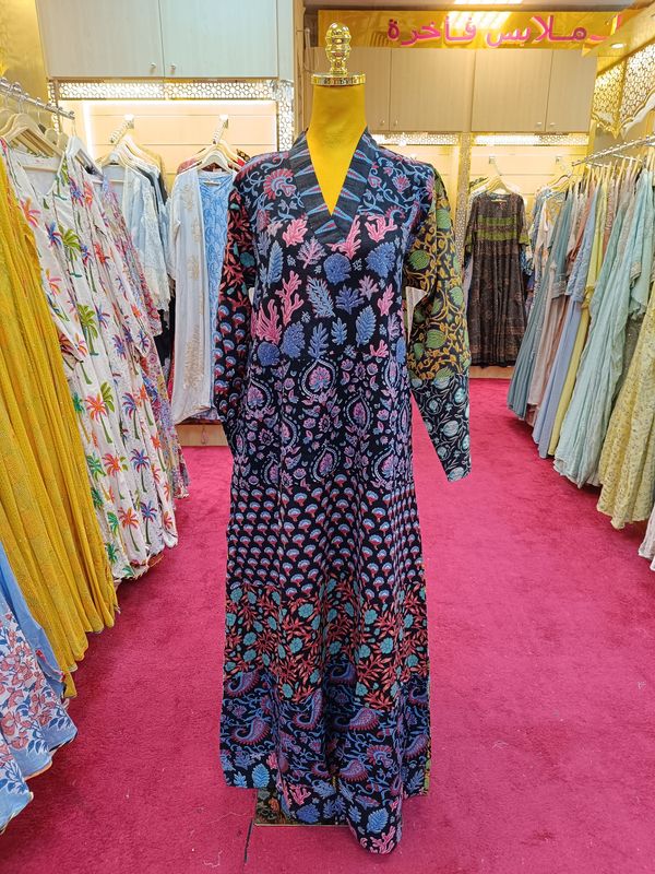 S/M Teena Printed Cotton Dress 57&quot; Long Jalabiya