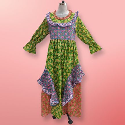 S/M Jalila Printed Cotton Dress 57&quot; Long Jalabiya