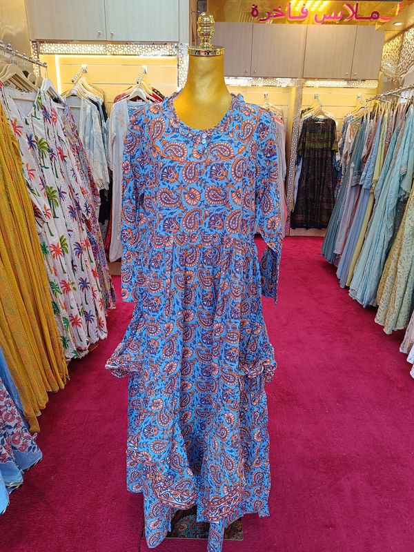 S/M Jalila Printed Cotton Dress 57&quot; Long Jalabiya