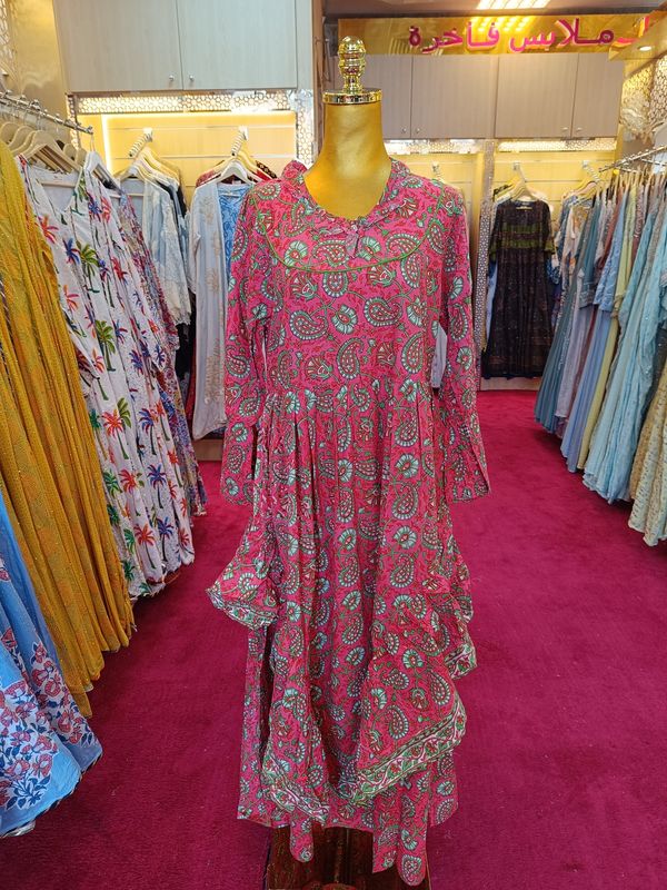 L/XL Jalila Printed Cotton Dress 57&quot; Long Jalabiya