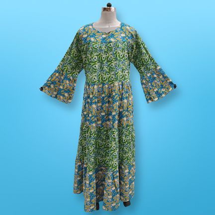 S/M Moon Printed Cotton Dress 57&quot; Long Jalabiya