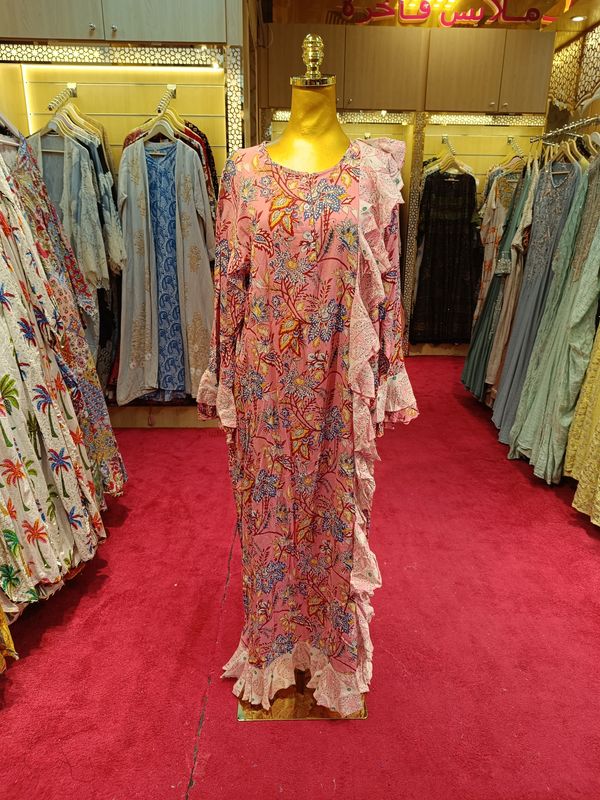 2XL/3XL Princess Printed Cotton Dress 57&quot; Jalabiya