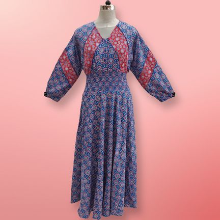 L/XL Mawiya Printed Cotton Dress 57&quot; Long Jalabiya