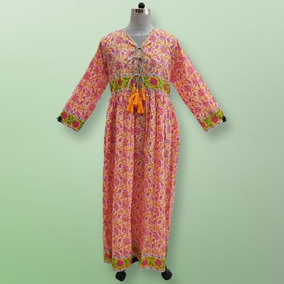 S/XS  Beach Printed Cotton Dress 54&quot; Long Jalabiya