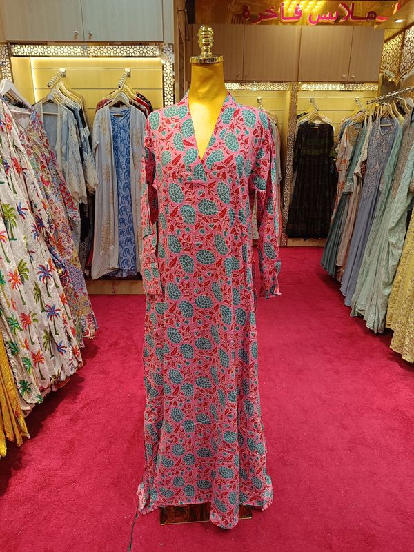 S/M Teena Printed Cotton Dress 57&quot; Long Jalabiya