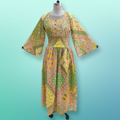 L/XL Akilah Printed Cotton Dress 57&quot; Long Jalabiya