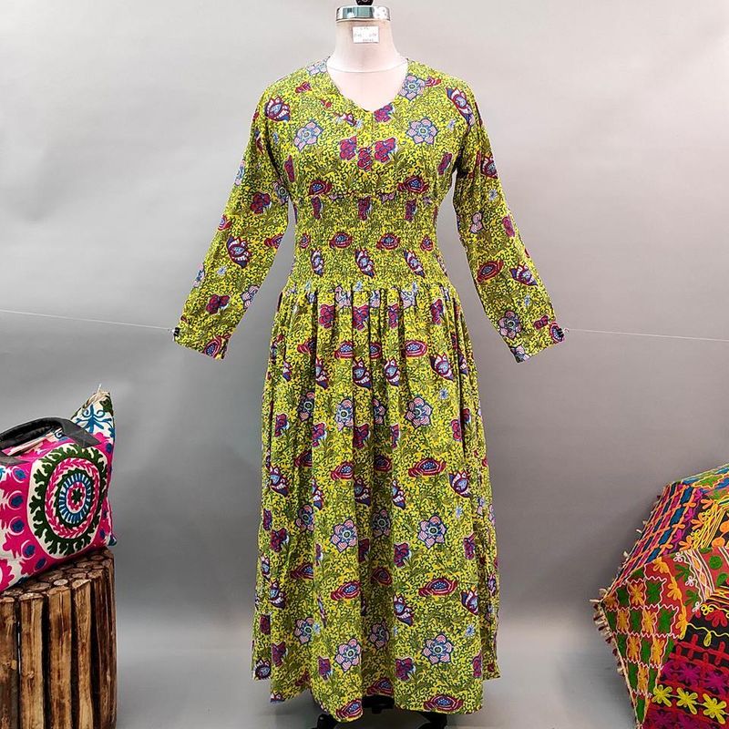 L/XL Maysoon Printed Cotton Dress 57&quot; Long Jalabiya