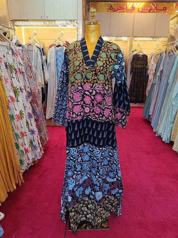 S/M Teena Printed Cotton Dress 57&quot; Long Jalabiya
